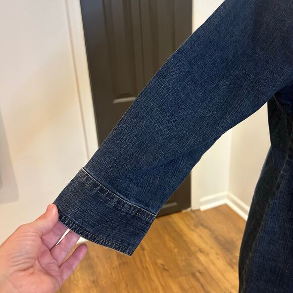 Vintage OLD NAVY Sz 12 Y2K Jean Dress Snap Front Brest Pockets Spandex Denim - Picture 2 of 8